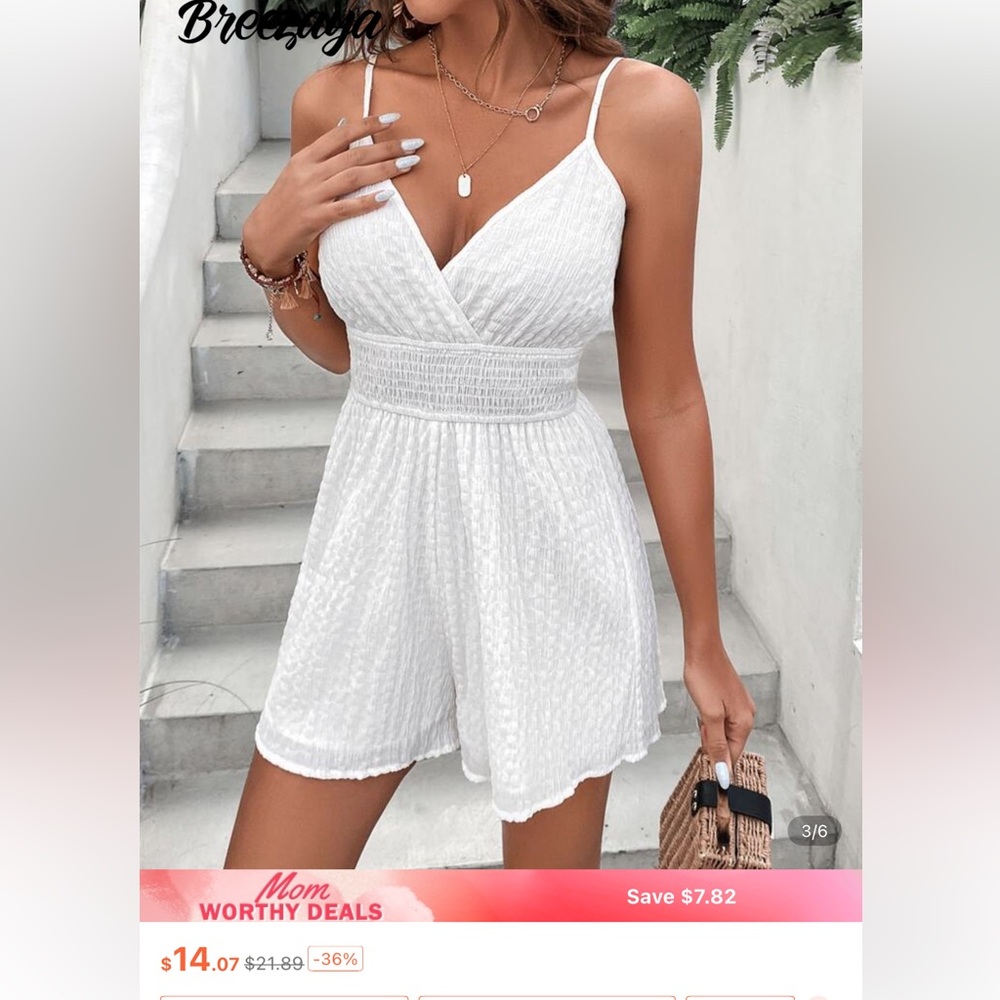 White Textured Sleeveless Romper